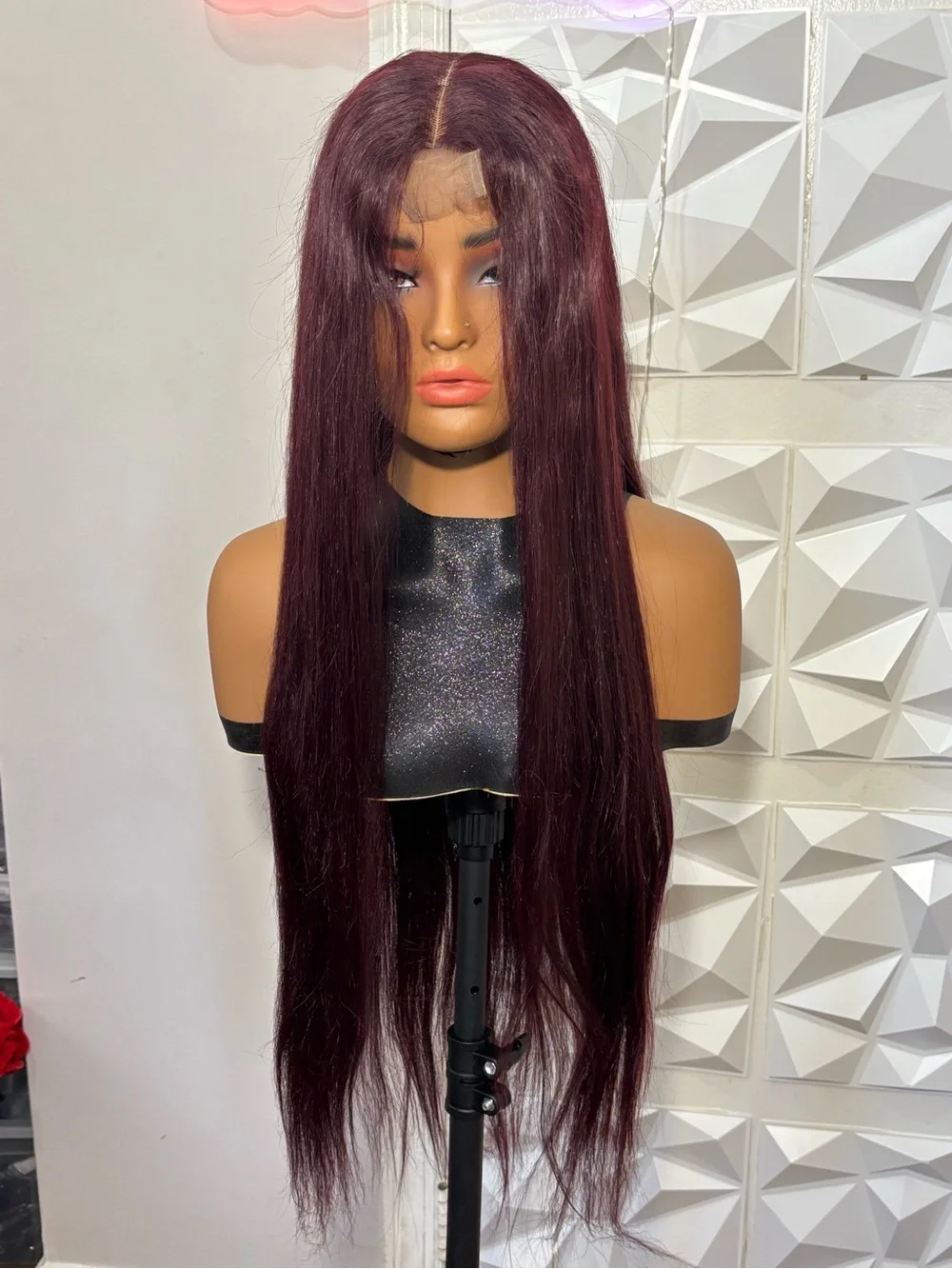 Dark Root 2x6 Closure 14 Inch Copper Auburn Kinky Curly Hair Blend Wig